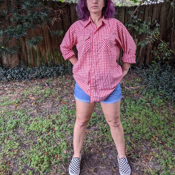 Vintage Dee Cee Red Check Gingham Pearl Snap Shirt - Picture 3 of 8